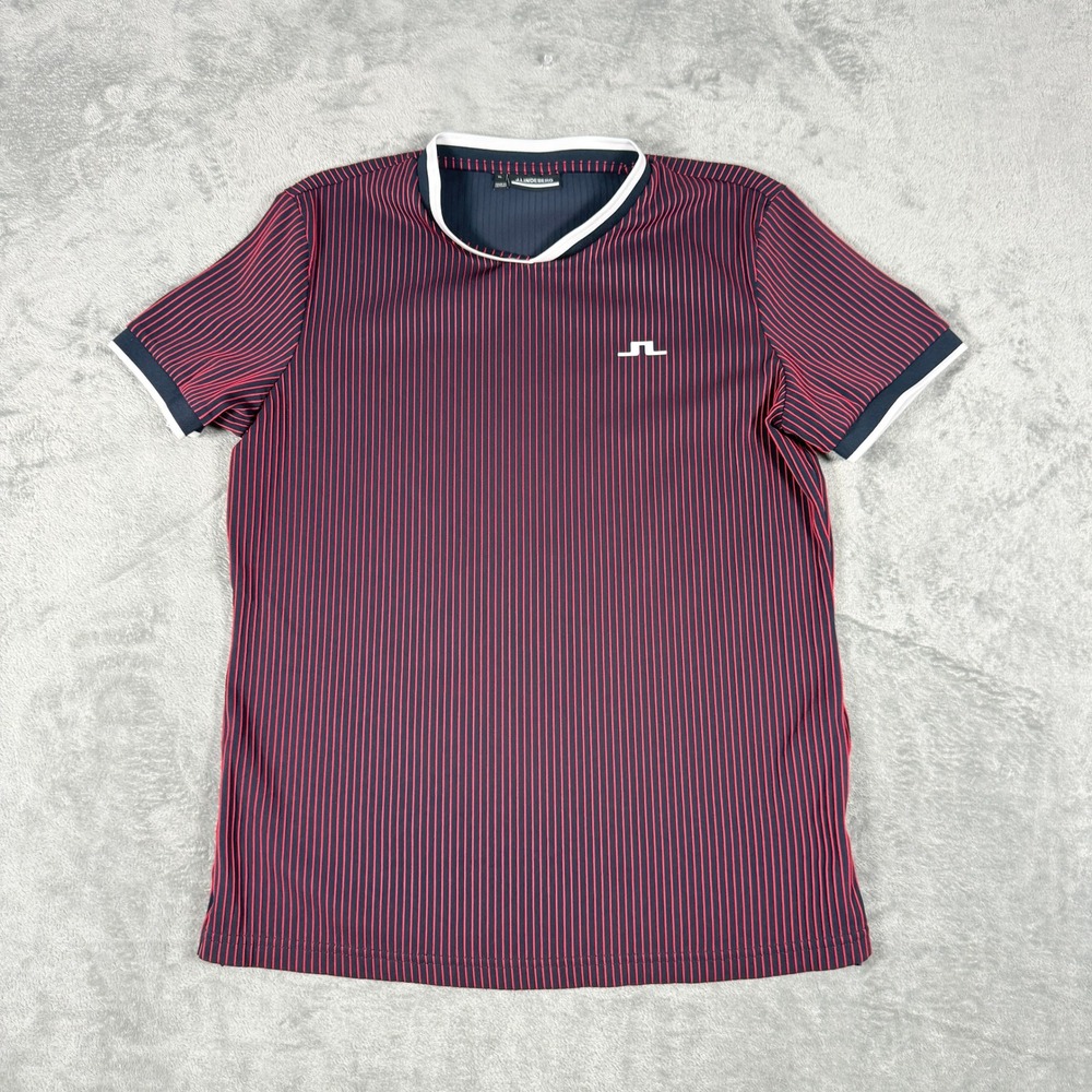 J.Lindeberg Womens XL Parvin Golf Top Navy Red Pinstripe Side Zip